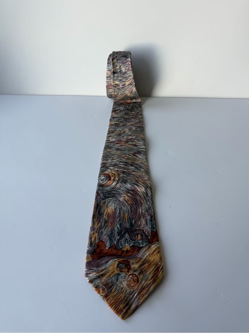 Vintage Made in Italy 100% Silk Necktie Starry Night Van Gogh Art Print Tie